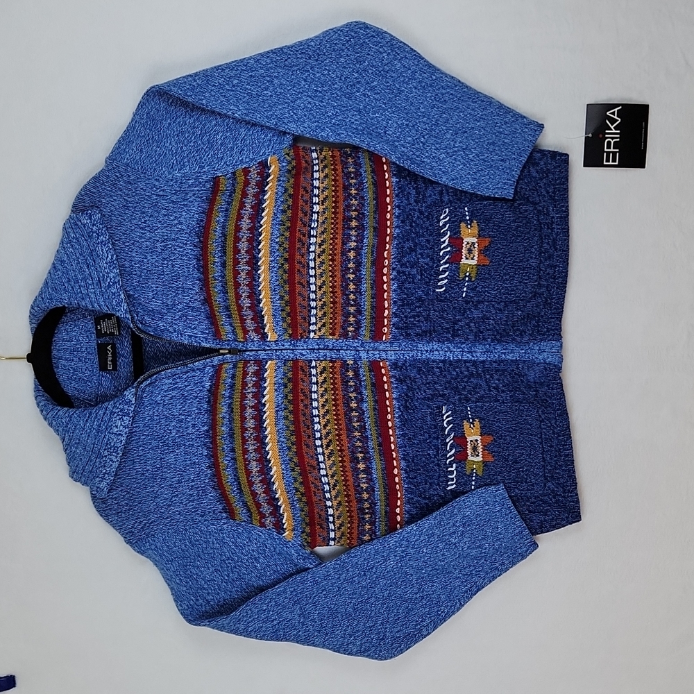 Vintage Erika Women's Zippered Knit Sweater Cardigan Blue Size Medium NWT - Picture 2 of 11